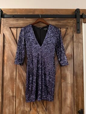 Express Navy Sequin V-Neck Mini Dress